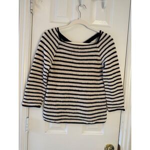 Lauren‎ Moffatt Striped Crochet Knit Top Black White Criss Cross Back S